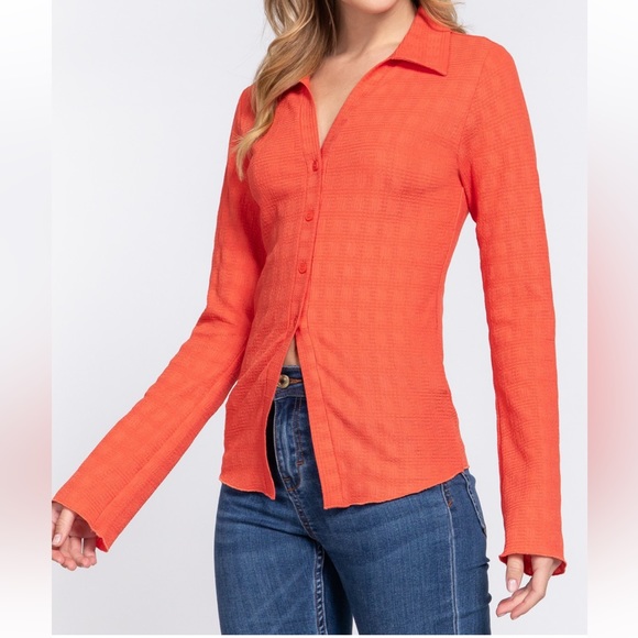 62 Long Sleeves Button Down Textured Knit Shirt - Picture 4 of 5